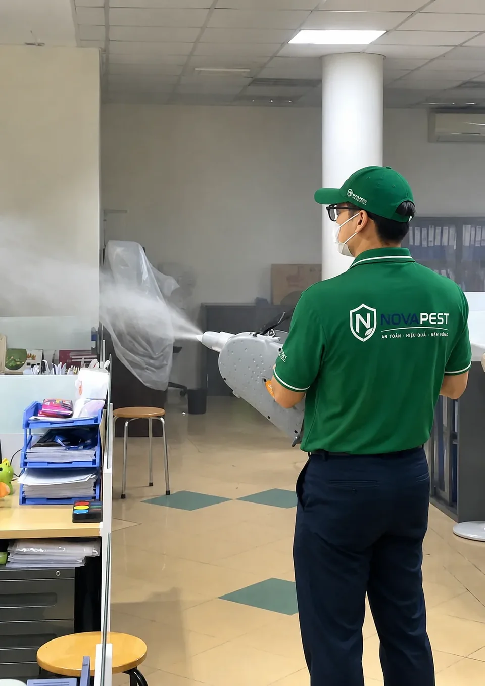Kỹ thuật viên NOVAPEST triển khai kiểm soát tại Văn phòng