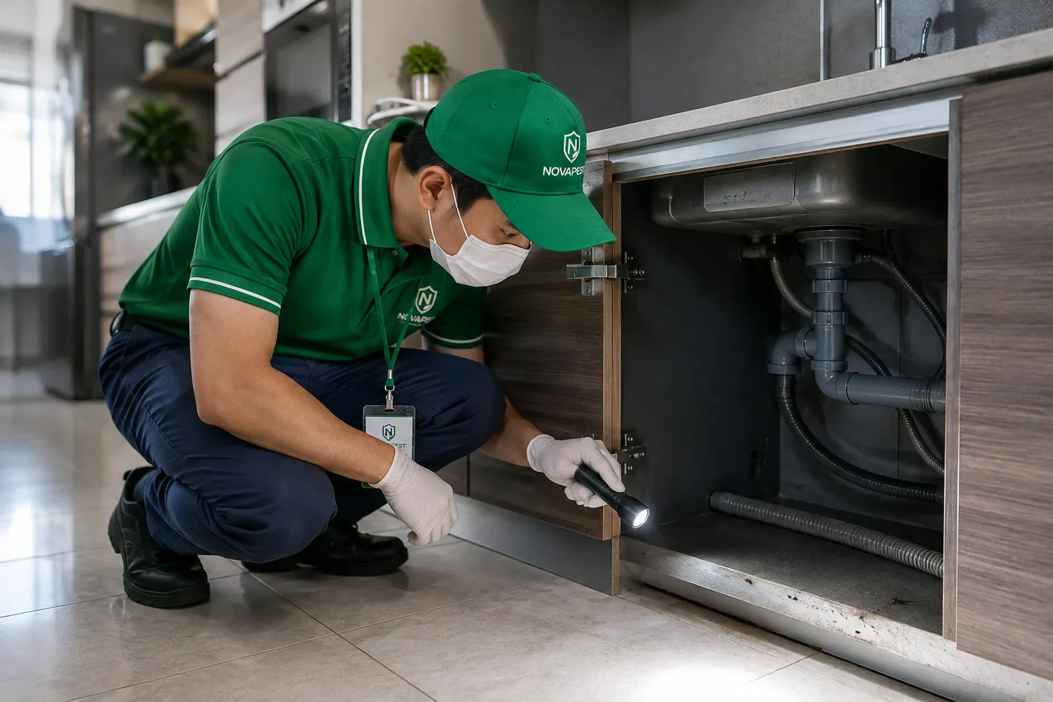Kỹ thuật viên kiểm tra nơi gián Đức trú ẩn trong bếp